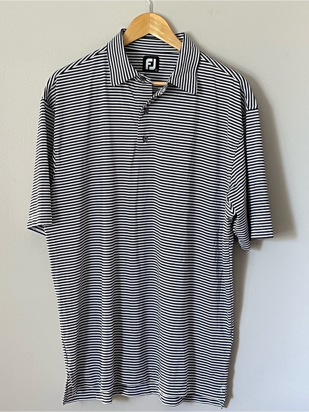 FootJoy Men's Navy Blue and White Striped FJ Golf Polo Shirt